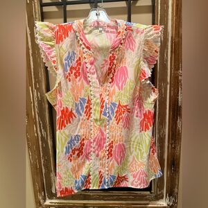 Mary Square Short Multi color top. Size S Polyester. Beautiful colors. EUC